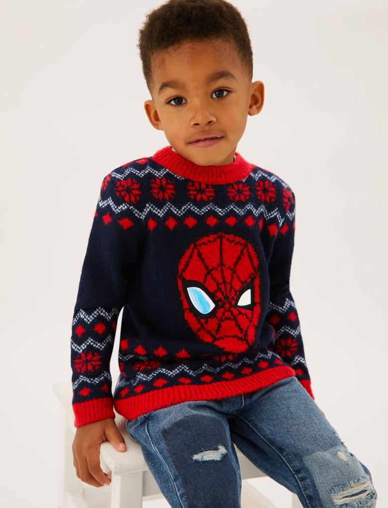 Erkek Çocuk Lacivert Spider-Man™ Yuvarlak Yaka Kazak (2-7 Yaş)