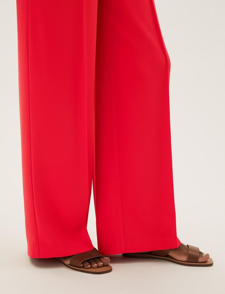 Kadın Kırmızı Geniş Paça Pantolon