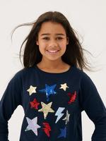 Kız Çocuk Lacivert Saf Pamuklu Pullu T-Shirt (6-16 Yaş)