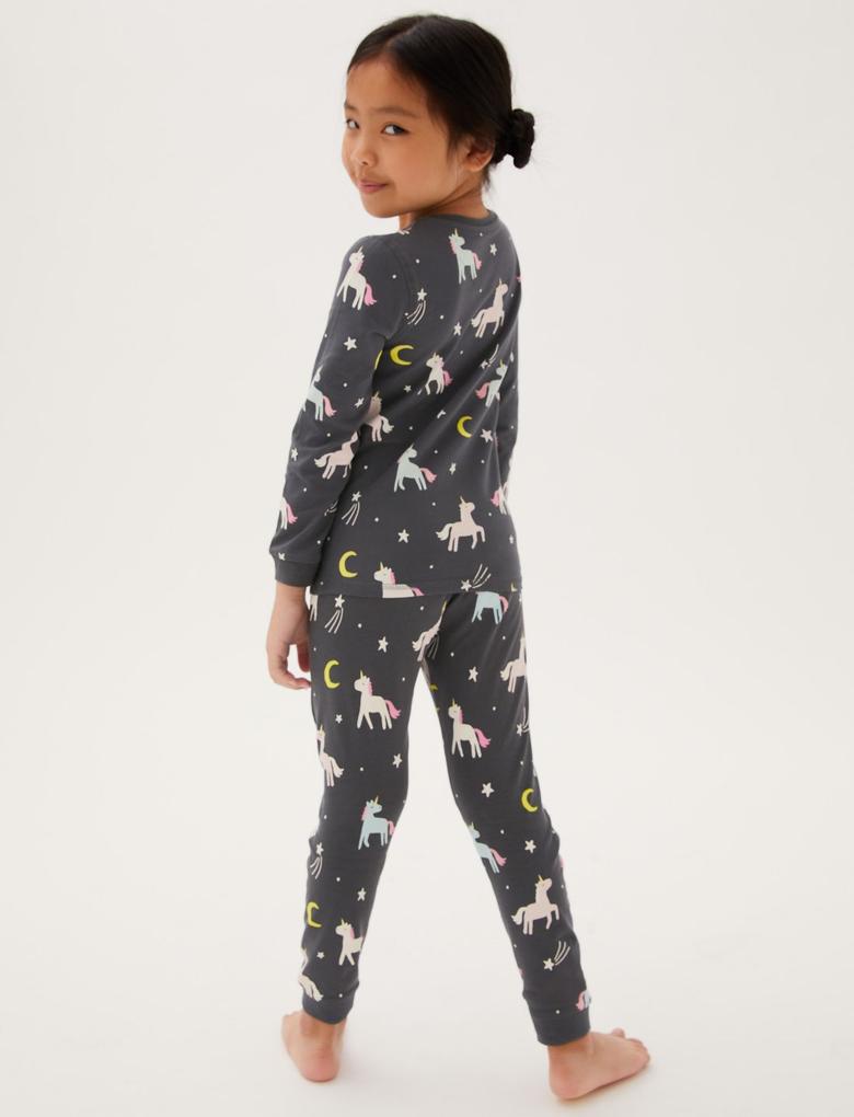 Çocuk Gri Unicorn Desenli Pijama Takımı (1-7 Yaş)