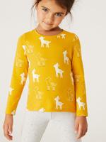 Kız Çocuk Sarı Saf Pamuklu Geyik Desenli T-Shirt (2-7 Yaş)