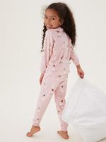 Çocuk Pembe Balerin Desenli Kadife Pijama Takımı (1-7 Yaş)