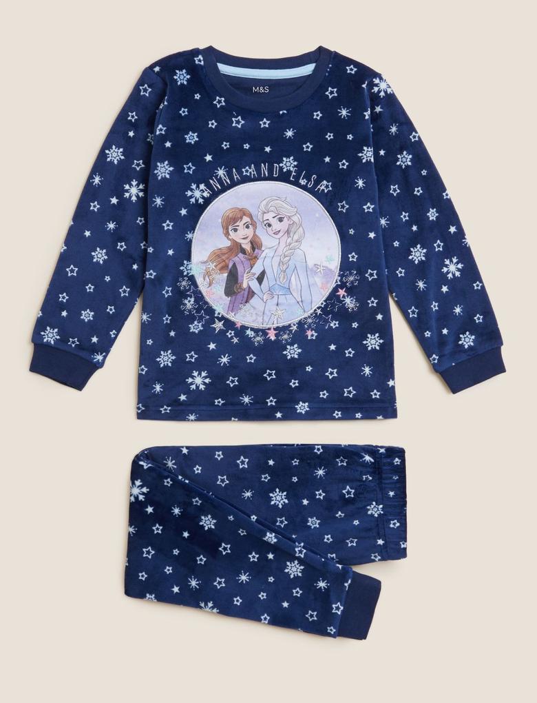 Çocuk Lacivert Frozen™ Kadife Pijama Takımı (8-16 Yaş)