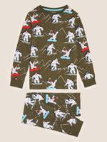 Çocuk Multi Renk Saf Pamuklu Yeti Desenli Pijama Takımı (6-16 Yaş)