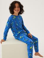 Çocuk Multi Renk Saf Pamuklu Bisiklet Desenli Pijama Takımı (6-16 Yaş)
