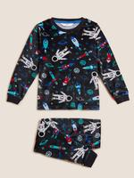 Çocuk Multi Renk Uzay Desenli Kadife Pijama Takımı (1-7 Yaş)