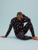 Erkek Lacivert Saf Pamuklu Yılbaşı Temalı Pijama Takımı