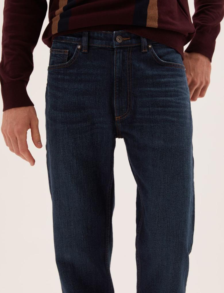 Erkek Lacivert Vintage Straight Fit Jean Pantolon