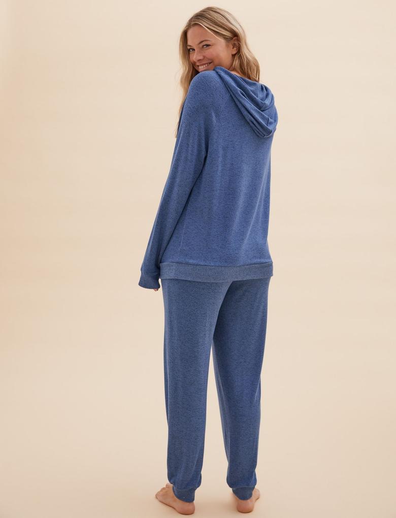 Kadın Mavi Slogan Detaylı Pijama Takımı