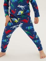 Çocuk Multi Renk Saf Pamuklu Dinozor Desenli Pijama Takımı (1-7 Yaş)