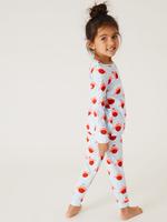 Çocuk Mavi Saf Pamuklu Yılbaşı Temalı Pijama Takımı (1-7 Yaş)