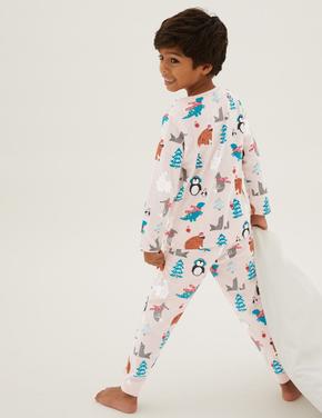 Çocuk Multi Renk Saf Pamuklu Grafik Desenli Pijama Takımı (1-7 Yaş)