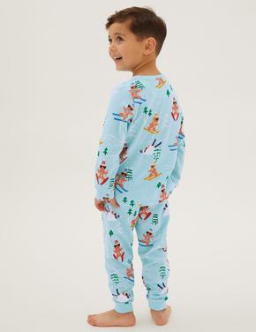 Çocuk Multi Renk Saf Pamuklu Yılbaşı Temalı Pijama Takımı (1-7 Yaş)