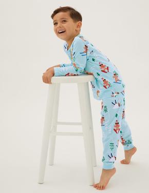 Çocuk Multi Renk Saf Pamuklu Yılbaşı Temalı Pijama Takımı (1-7 Yaş)