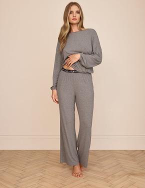 Kadın Gri Uzun Kollu Pijama Takımı