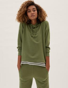 Kadın Yeşil Uzun Kollu Kapüşonlu Sweatshirt
