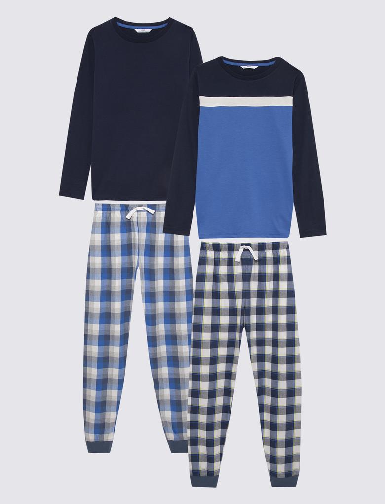 Çocuk Mavi Saf Pamuklu 2'li Pijama Takımı
