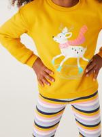 Kız Çocuk Sarı Geyik Desenli Yuvarlak Yaka Sweatshirt (2-7 Yaş)