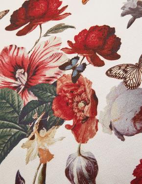 Ev Krem Saf Pamuklu Çiçek Desenli Yastık Kılıfı