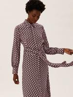 Kadın Bordo Geometrik Desenli Gömlek Elbise