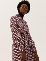 Kadın Bordo Geometrik Desenli Gömlek Elbise