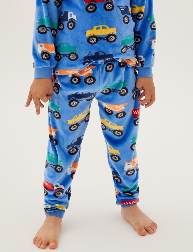 Çocuk Multi Renk Araba Desenli Kadife Pijama Takımı (1-7 Yaş)