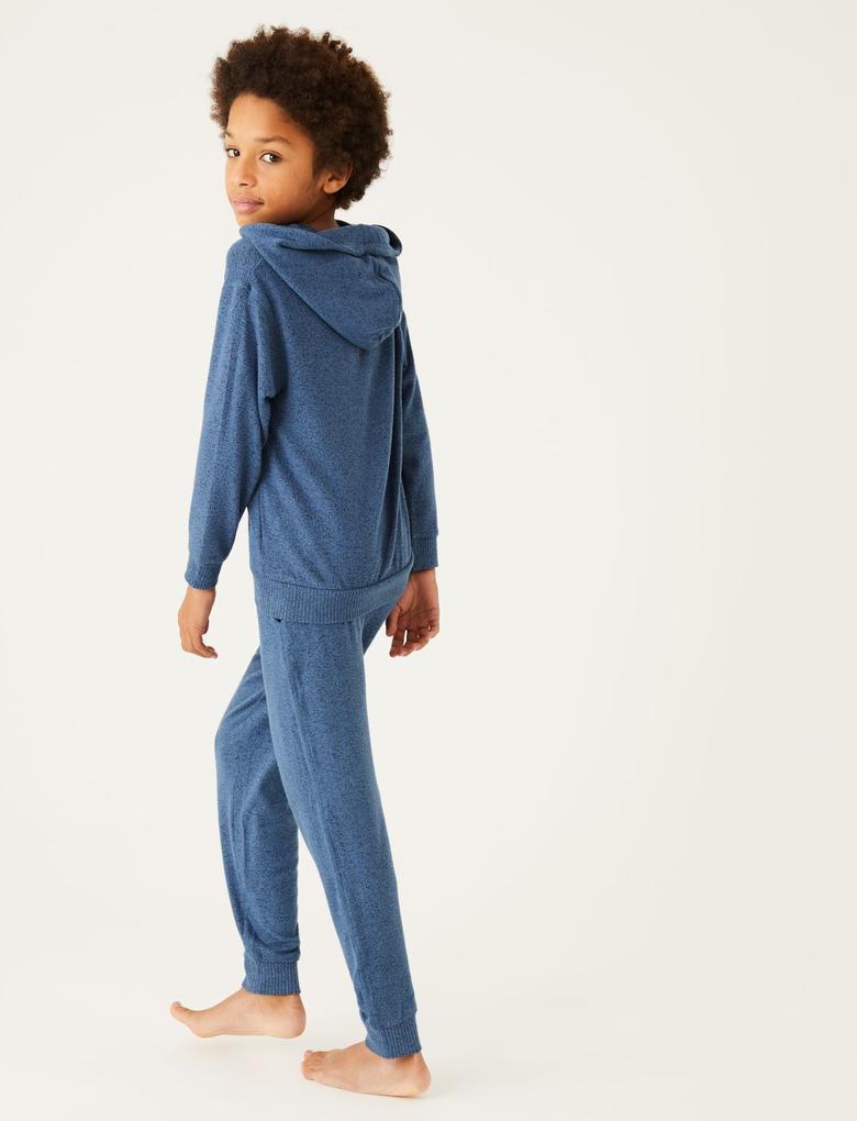 Çocuk Mavi Slogan Detaylı Pijama Takımı (3-16 Yaş)