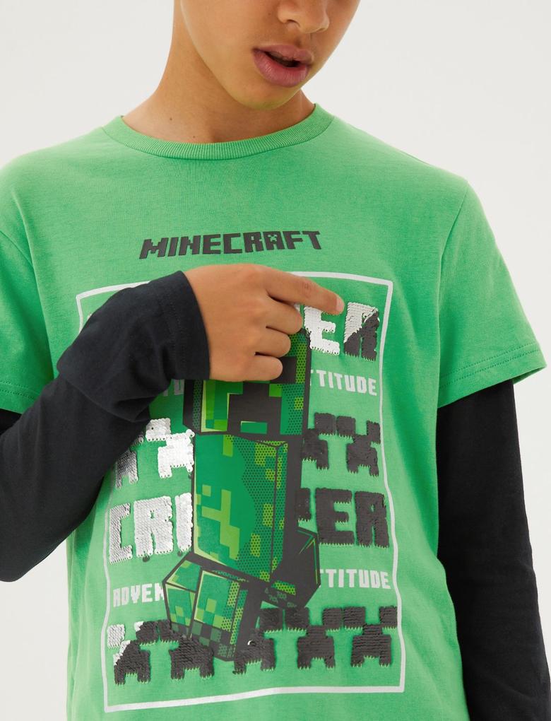 Erkek Çocuk Yeşil Saf Pamuklu Minecraft™ T-Shirt (6-16 Yaş)