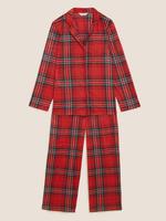 Kadın Kırmızı Ekose Desenli Polar Pijama Takımı