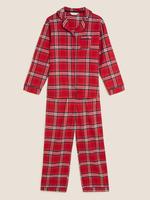 Kadın Kırmızı Saf Pamuklu Ekose Desenli Pijama Takımı