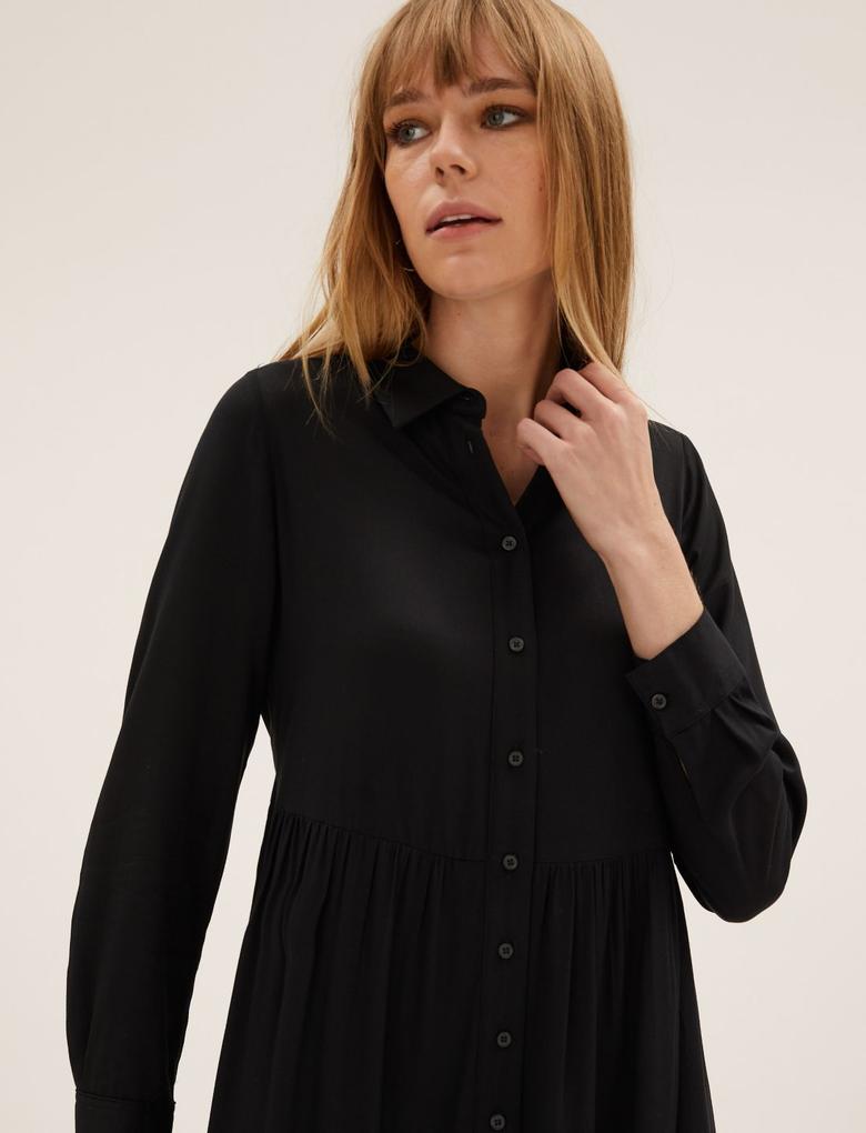 Kadın Siyah Relaxed Fit Gömlek Elbise