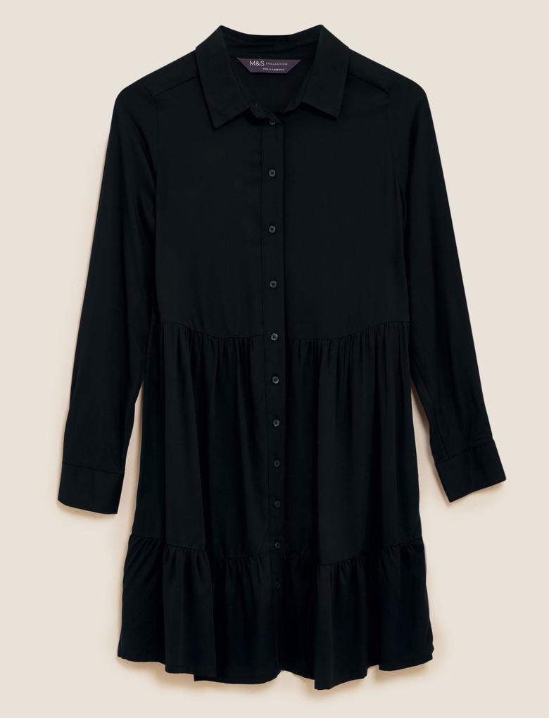 Kadın Siyah Relaxed Fit Gömlek Elbise