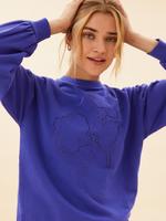 Kadın Mor Saf Pamuklu İşleme Detaylı Sweatshirt