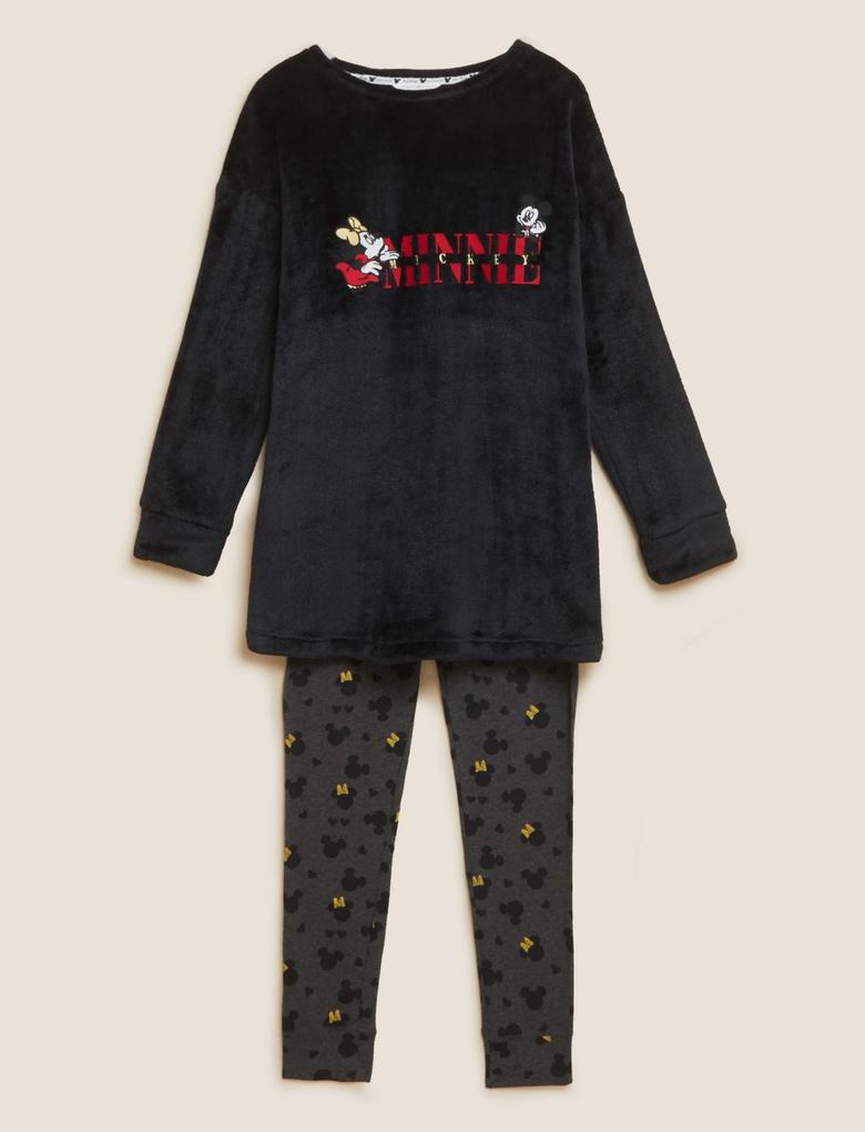 Kadın Siyah Mickey Mouse™ Polar Pijama Takımı