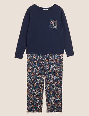 Kadın Lacivert Saf Pamuklu Pijama Takımı