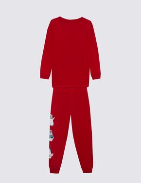 Çocuk Multi Renk Saf Pamuklu Yılbaşı Temalı Pijama Takımı