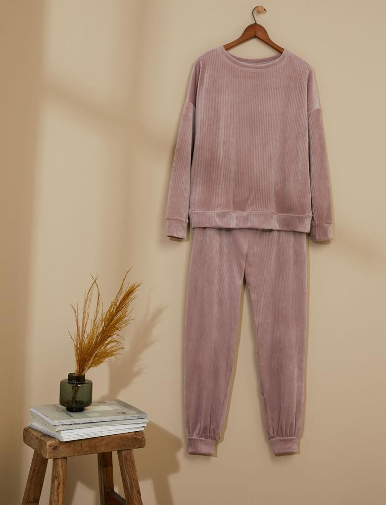 Kadın Pembe Flexifit™ Kadife Pijama Altı