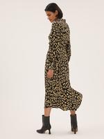 Kadın Siyah Leopar Desenli Midi Gömlek Elbise