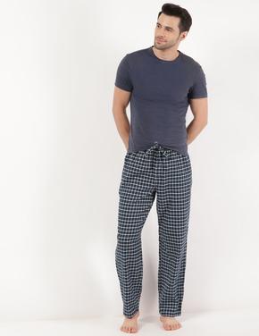 Erkek Mavi Saf Pamuklu 2'li Pijama Altı Seti
