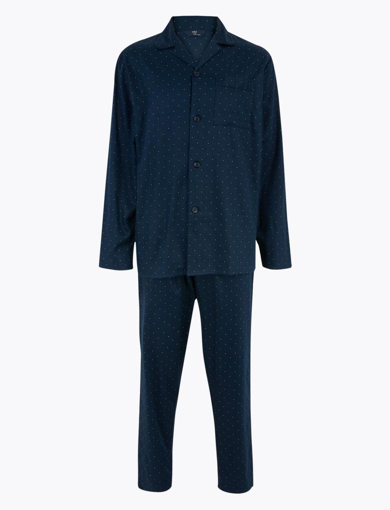 Erkek Lacivert Saf Pamuklu Pijama Takımı