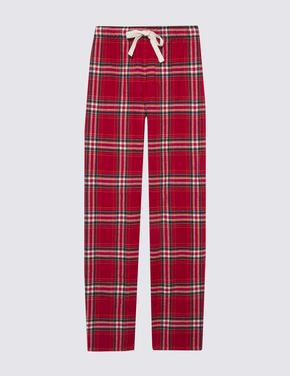 Kadın Kırmızı Saf Pamuklu Ekose Desenli Pijama Altı