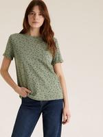 Kadın Yeşil Saf Pamuklu Grafik Desenli T-Shirt