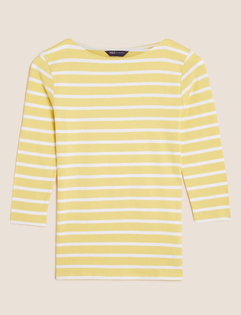 Kadın Sarı Fitted Fit Çizgili T-Shirt