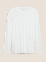 Kadın Beyaz Yuvarlak Yaka Uzun Kollu T-Shirt