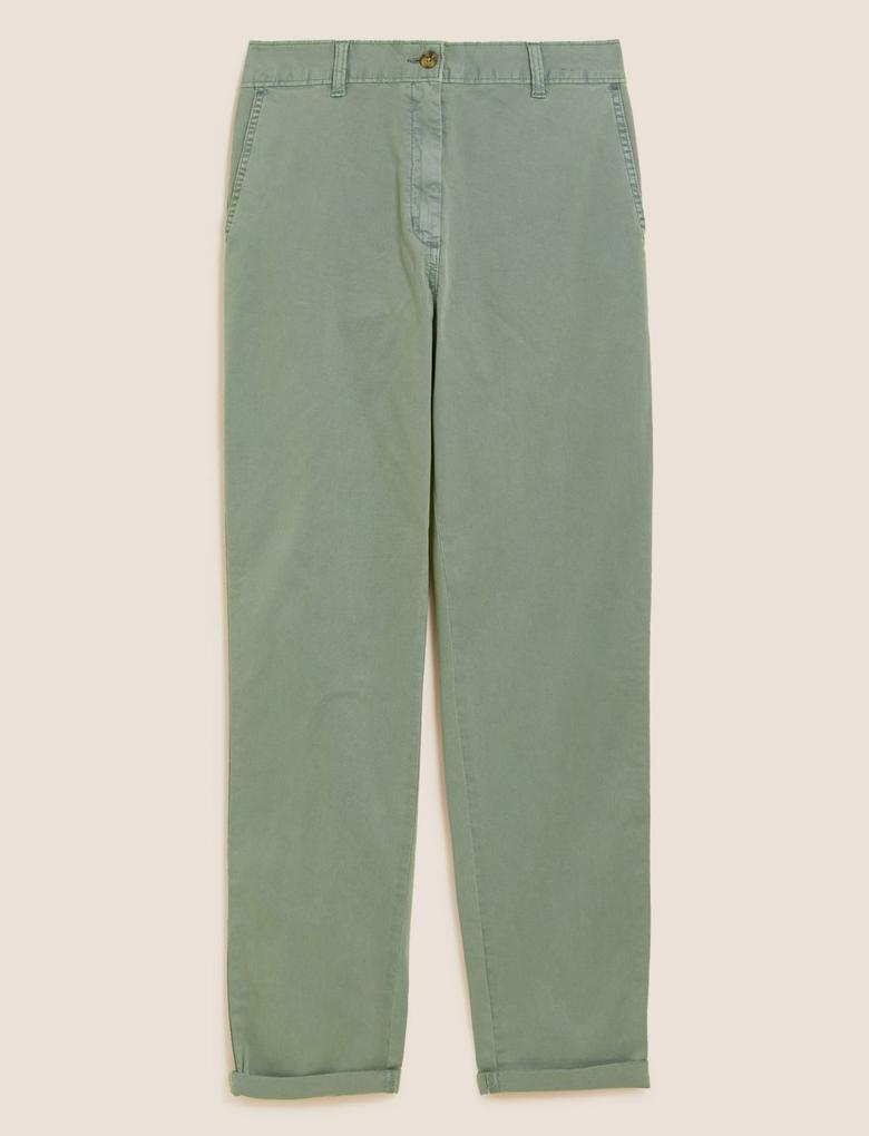 Kadın Yeşil Tapered Fit Chino Pantolon