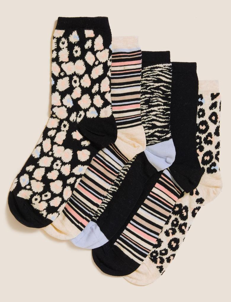 Kadın Pembe 5'li Grafik Desenli Çorap Seti