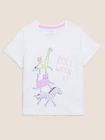 Kız Çocuk Beyaz Saf Pamuklu Kısa Kollu T-Shirt