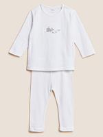  Beyaz Grafik Desenli Pijama Takımı (0-1 Yaş)
