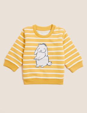 Bebek Sarı Tavşan Desenli Yuvarlak Yaka Sweatshirt (0-3 Yaş)