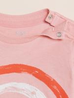 Bebek Pembe Saf Pamuklu Gökkuşağı Desenli T-Shirt (0-3 Yaş)
